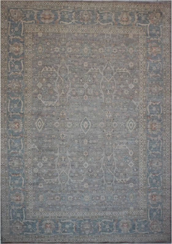 Elegant Tranquility: Hand-Knotted Wool Oushak Rug 100SK157 - 13 X 17