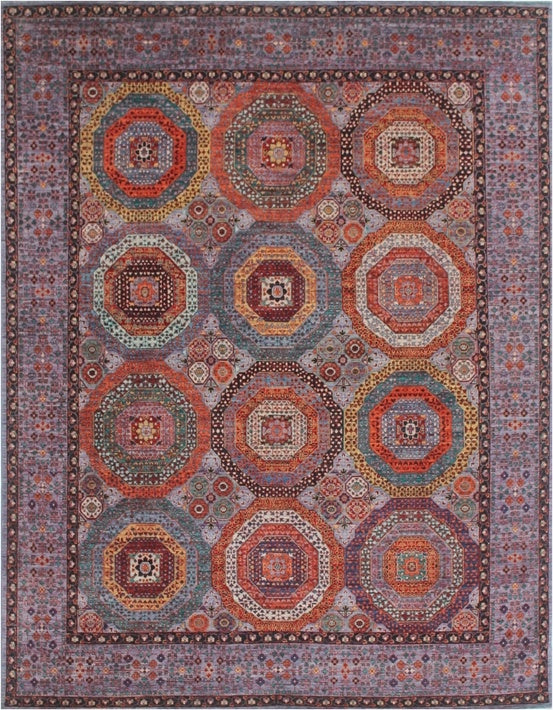 Luxurious Traditional Woolen Rug with Intricate Octagons 100SK31 - 8 X 11
