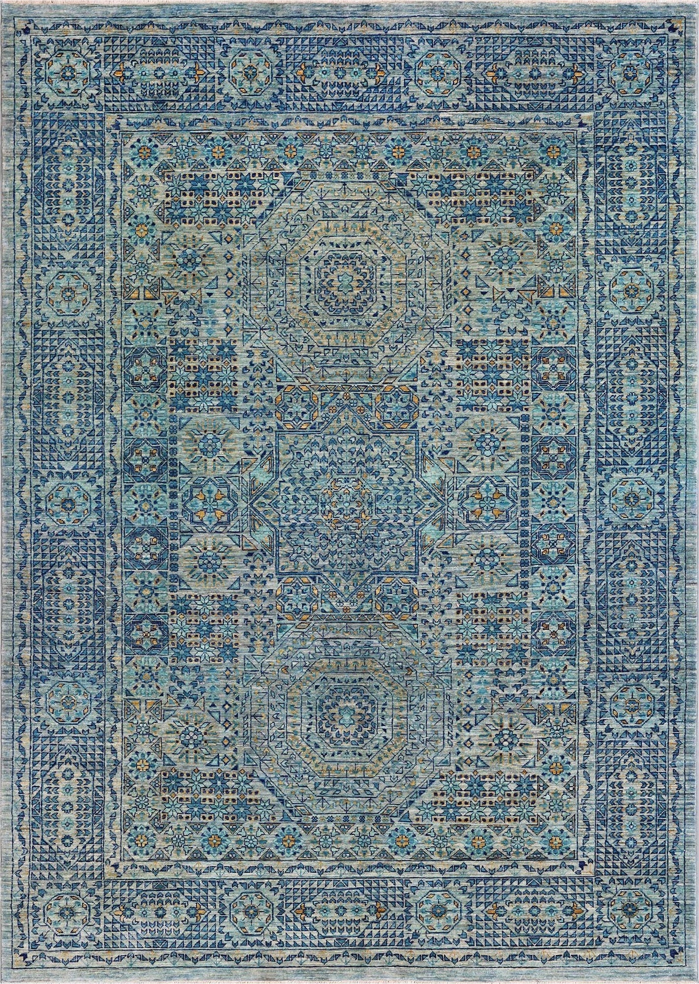 Elegant Blue Geometric Wool Rug 101SK42 - 6 X 8