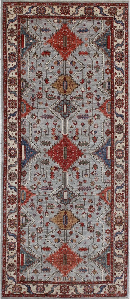 Timeless Elegance: Handcrafted Geometric Wool Rug 102SK216 - 6 X 12