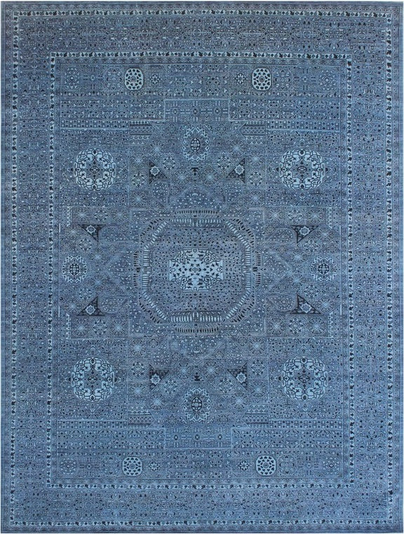 Elegance in Blue: Traditional Woolen Masterpiece 102SK316 - 9 X 12