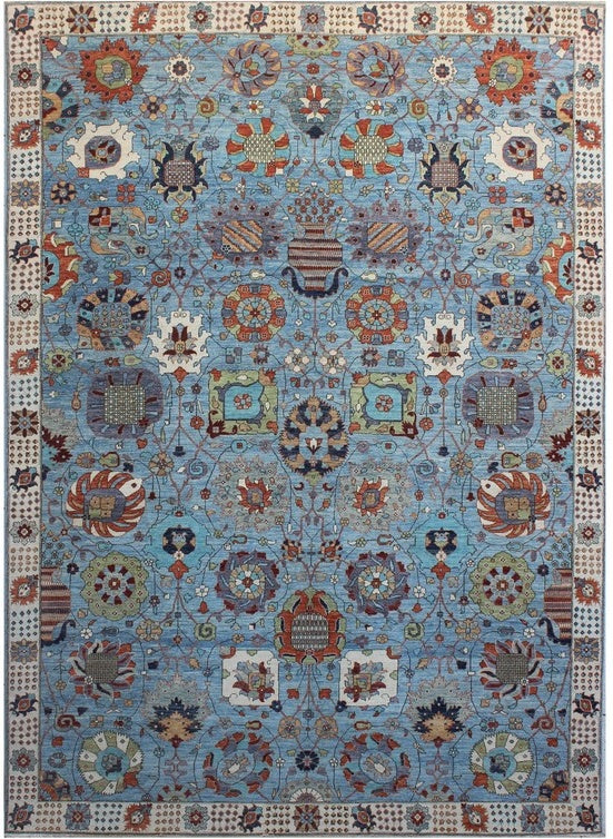 Majestic Blue Traditional Woolen Rug 102SK342 - 10 X 14