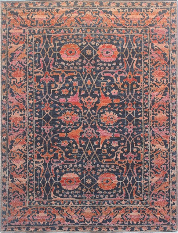 Elegant Navy and Coral Traditional Wool Rug 102SK408 - 9 X 11