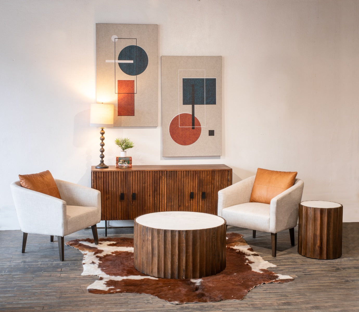 18" White Marble and Royal Brown Mango Side Table