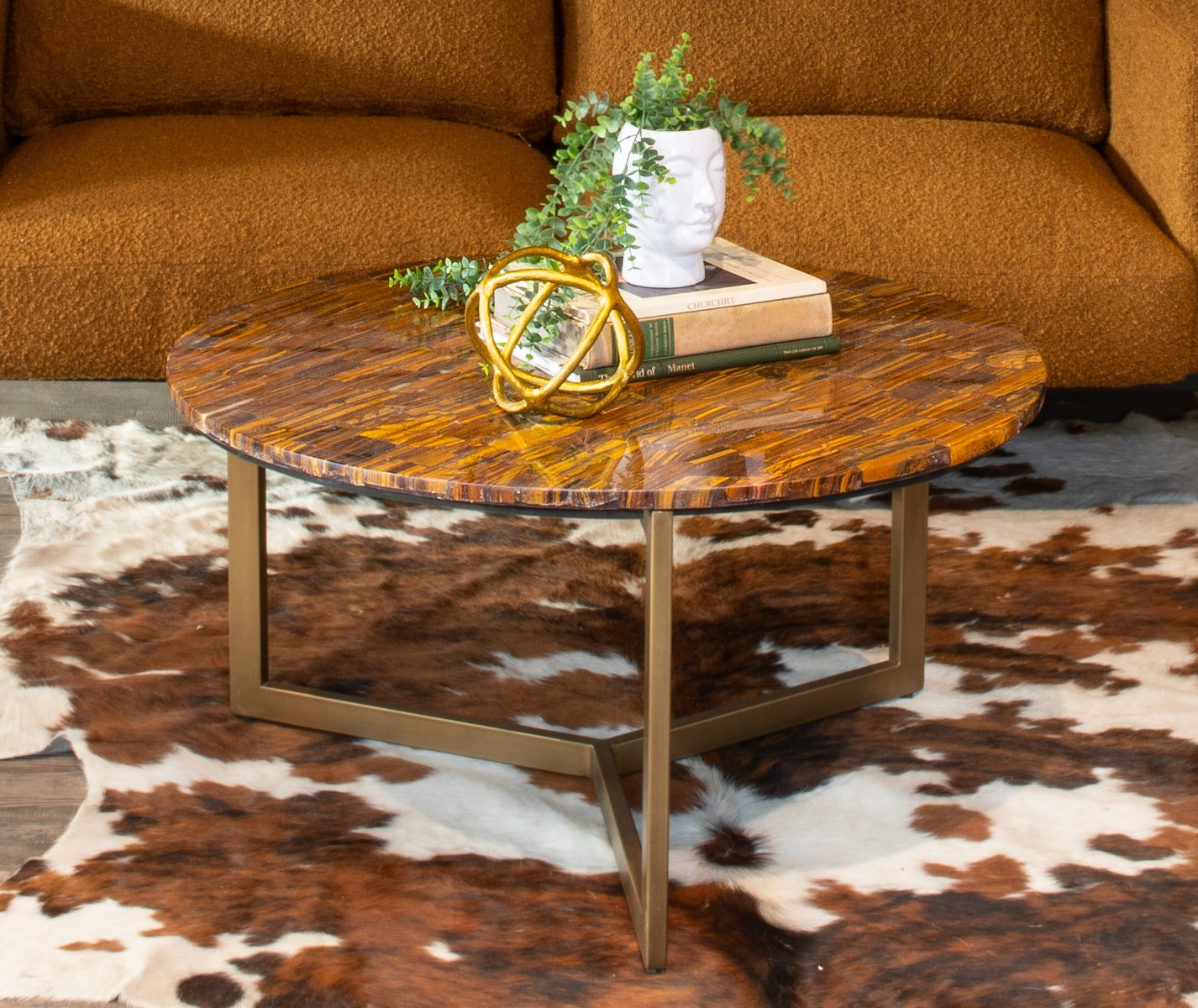 36" Tiger Eye Stone Coffee Table