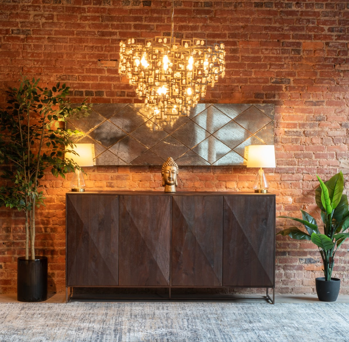 76" Distressed Walnut Mango Wood Sideboard