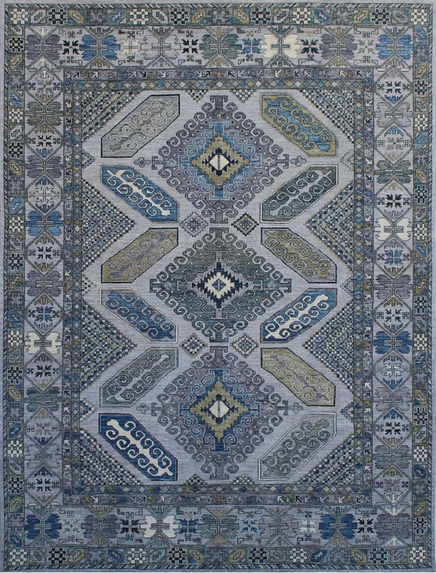 Elegance in Geometry: Handcrafted Woolen Masterpiece 90SK202 - 9 X 11