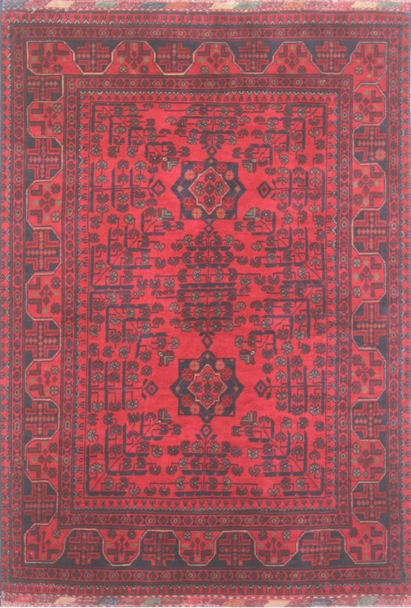 Elegant Red Woolen Geometric Rug 90SK819 - 4 X 5
