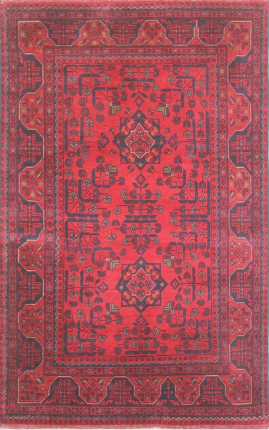 Elegant Red and Navy Traditional Woolen Rug 90SK824 - 3 X 5