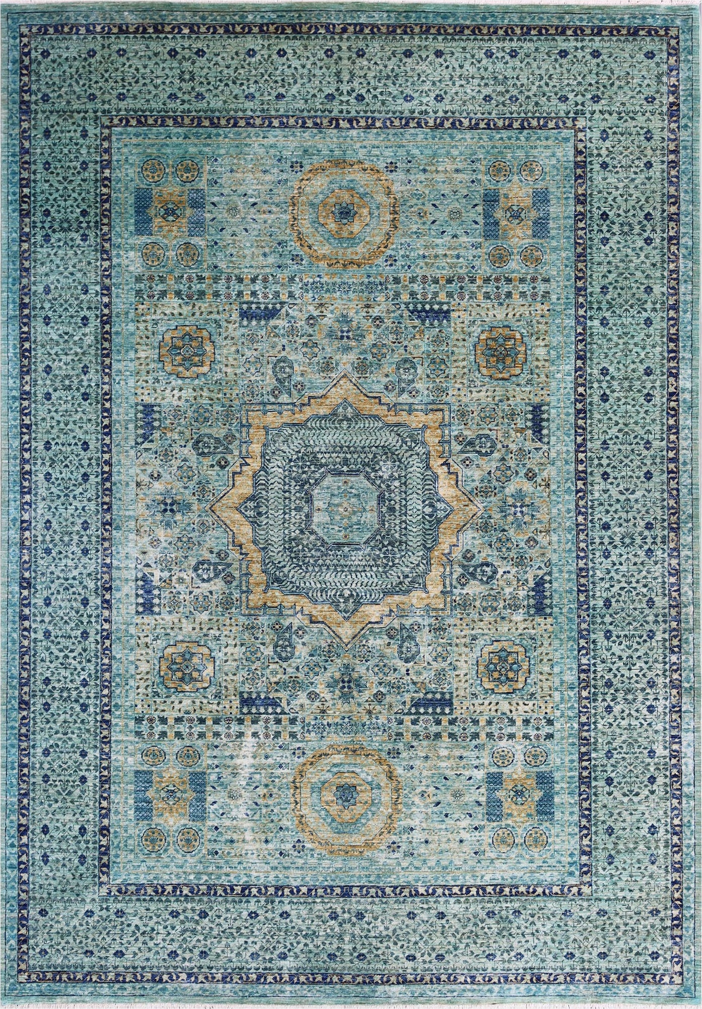 Elegance in Teal: Exquisite Woolen Rug 91SK196 - 7 X 10