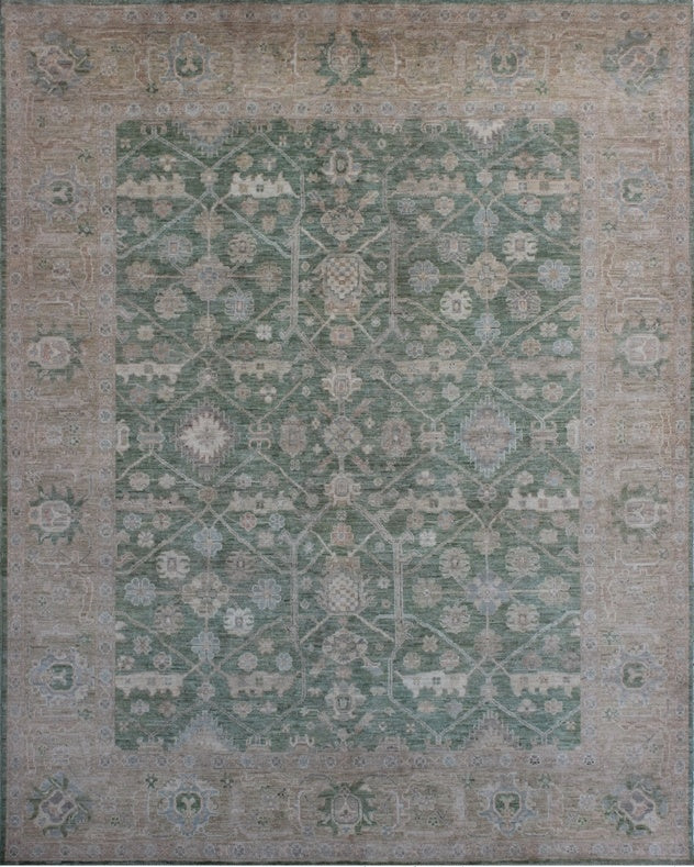 Elegant Green Oushak Woolen Rug 93SK1321 - 8 X 10