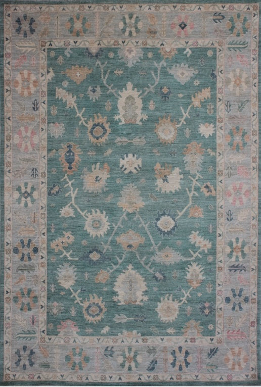 Elegant Teal Oushak Wool Rug 93SK428 - 11 X 14