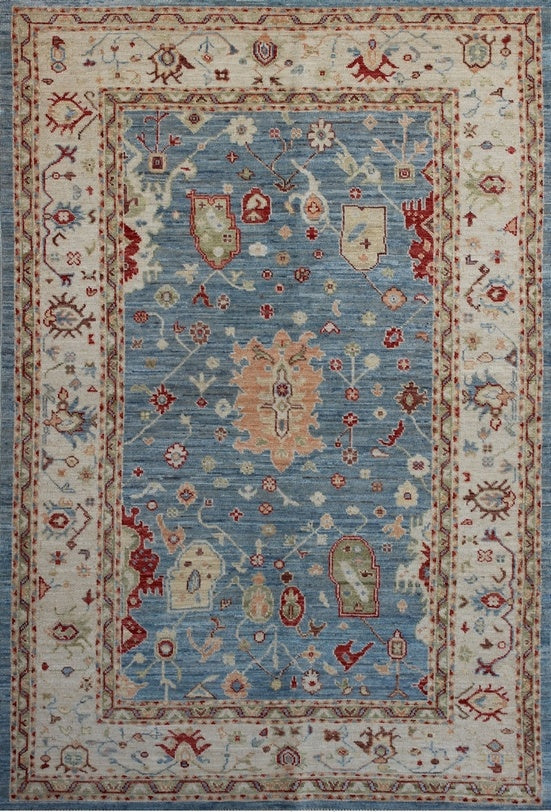 Elegance in Blue: Traditional Oushak Woolen Rug 93SK515 - 6 X 8