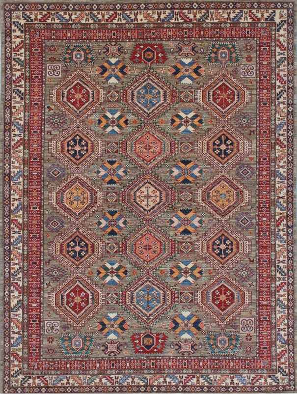 Elegant Handwoven Geometric Wool Rug 94SK19 - 8 X 10