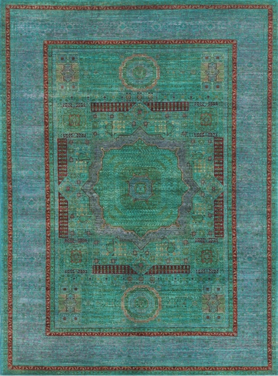 Teal Majesty: Traditional Woolen Rug 94SK272 - 6 X 8