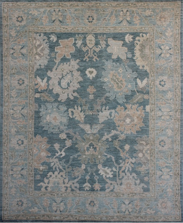 Timeless Elegance: Exquisite Blue Woolen Rug 94SK380 - 9 X 10