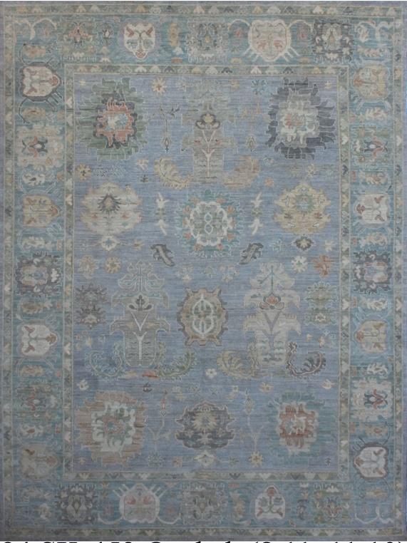 Elegant Blue Oushak Woolen Rug 94SK453 - 9 X 12