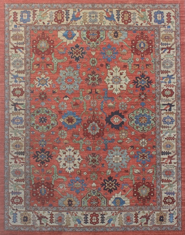 Opulent Scarlet Blossoms Woolen Rug 94SK631 - 9 X 11