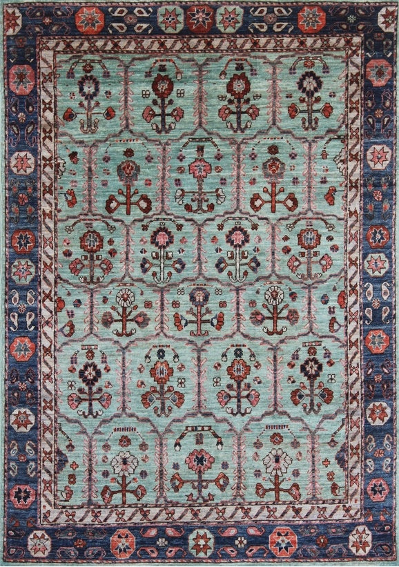 Elegant Teal Floral Wool Rug 94SK803 - 5 X 6