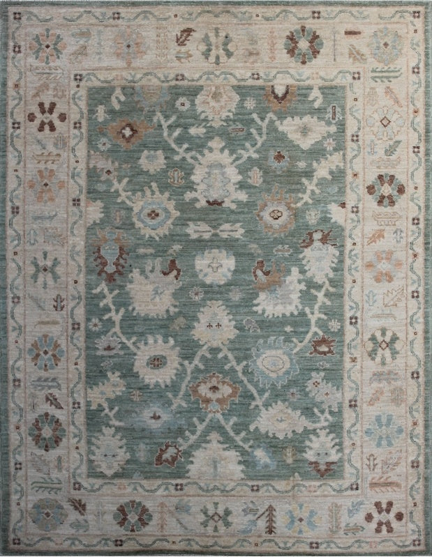 Elegant Sage Green Oushak Woolen Rug 99SK595 - 4 X 6