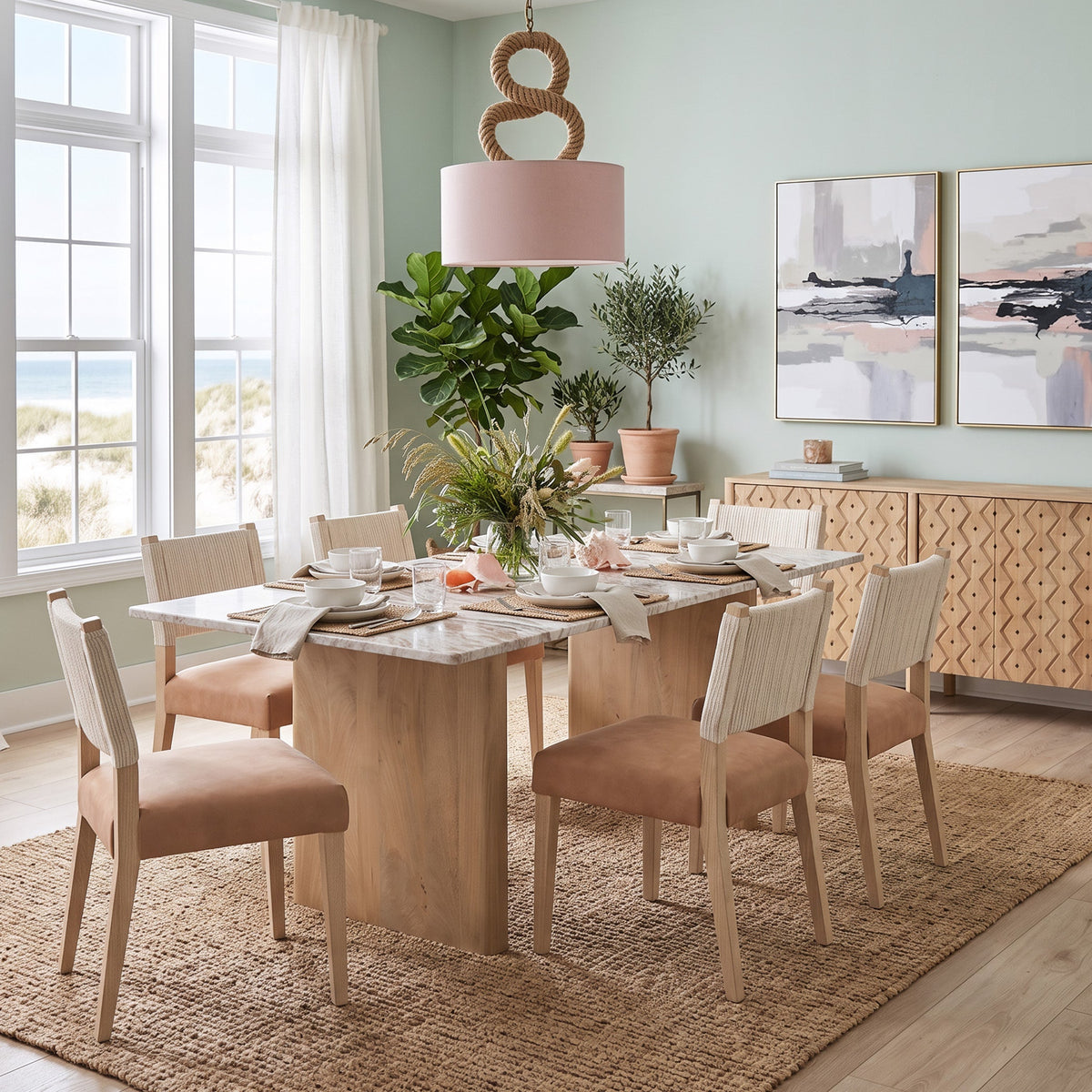 76" Toronto Marble and Light Mango Dining Table