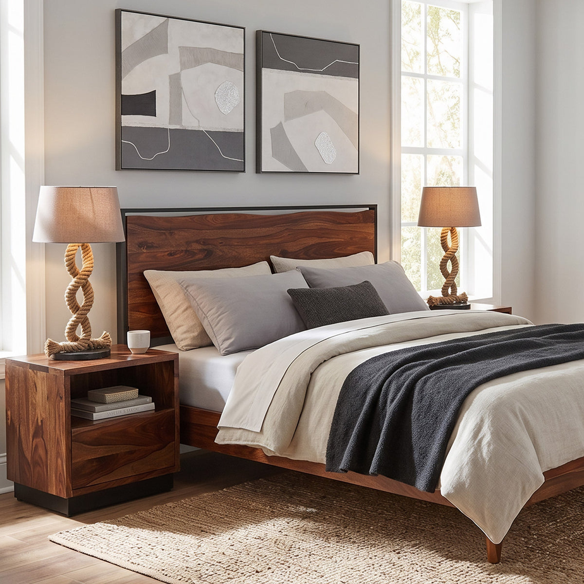 26" Natural Sheesham Wood Nightstand