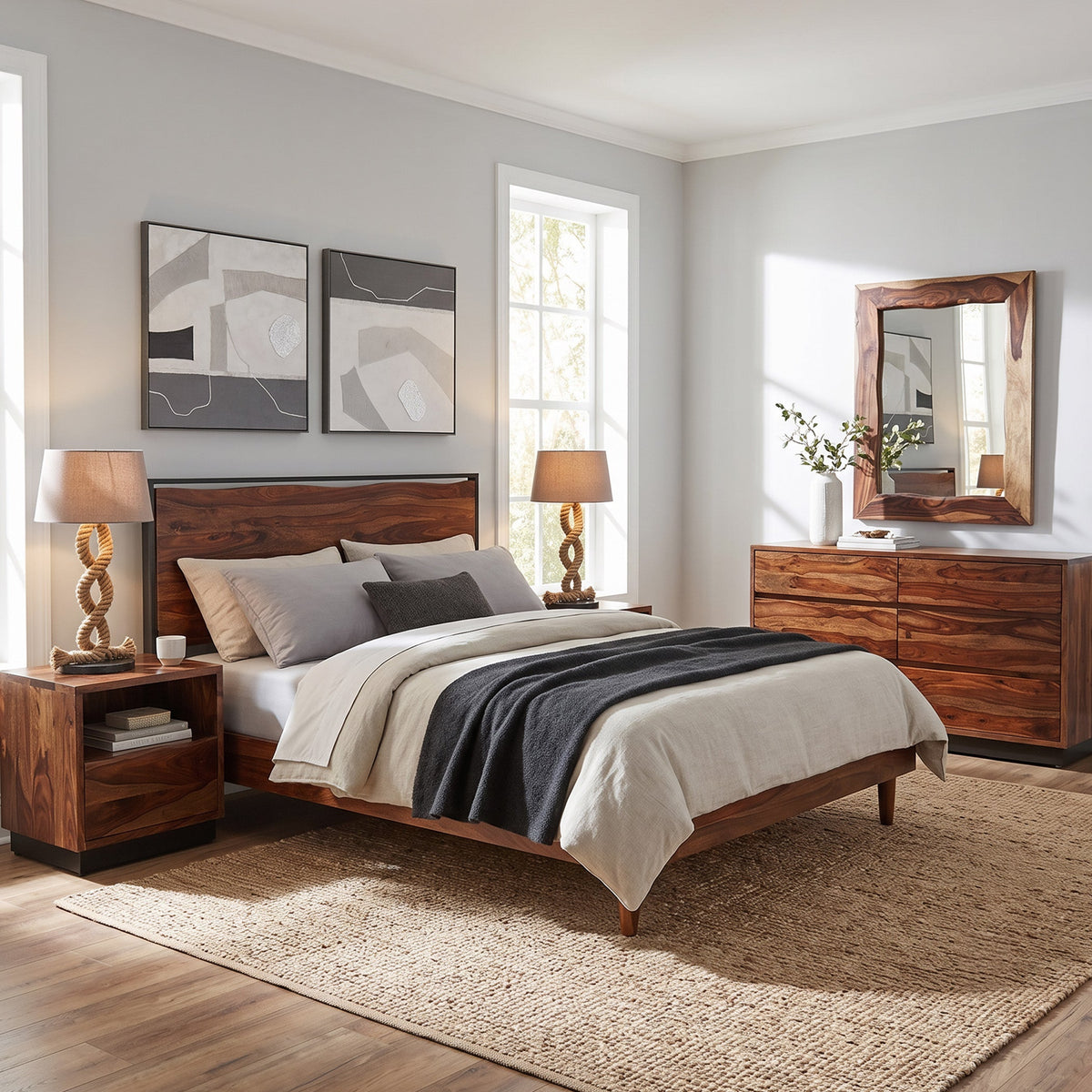 84" Natural Sheesham Wood King Size Bed