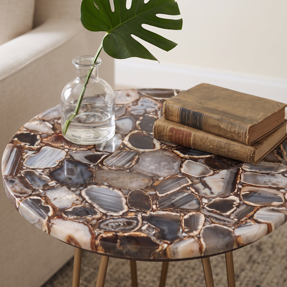 17" Agate Stone Side Table