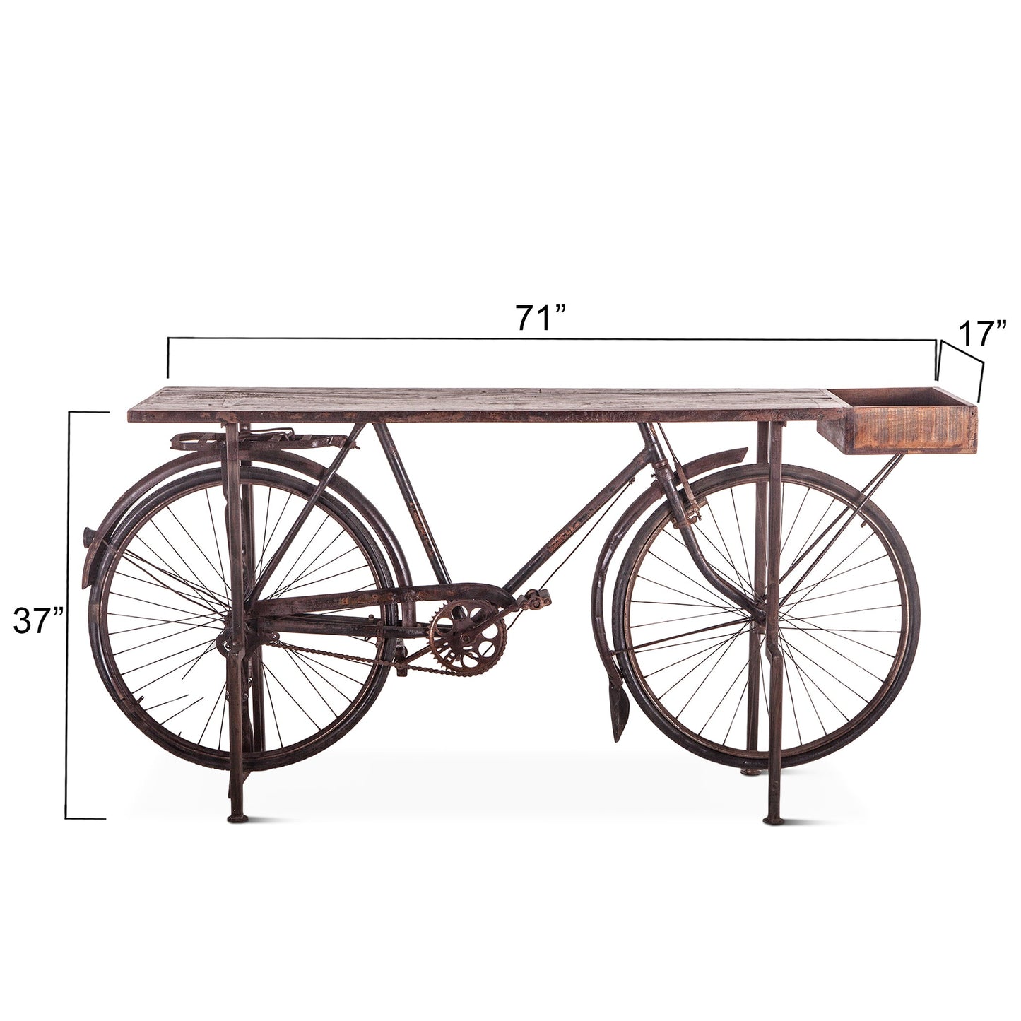 71" Reclaimed Teak Wood Bicycle Console Table