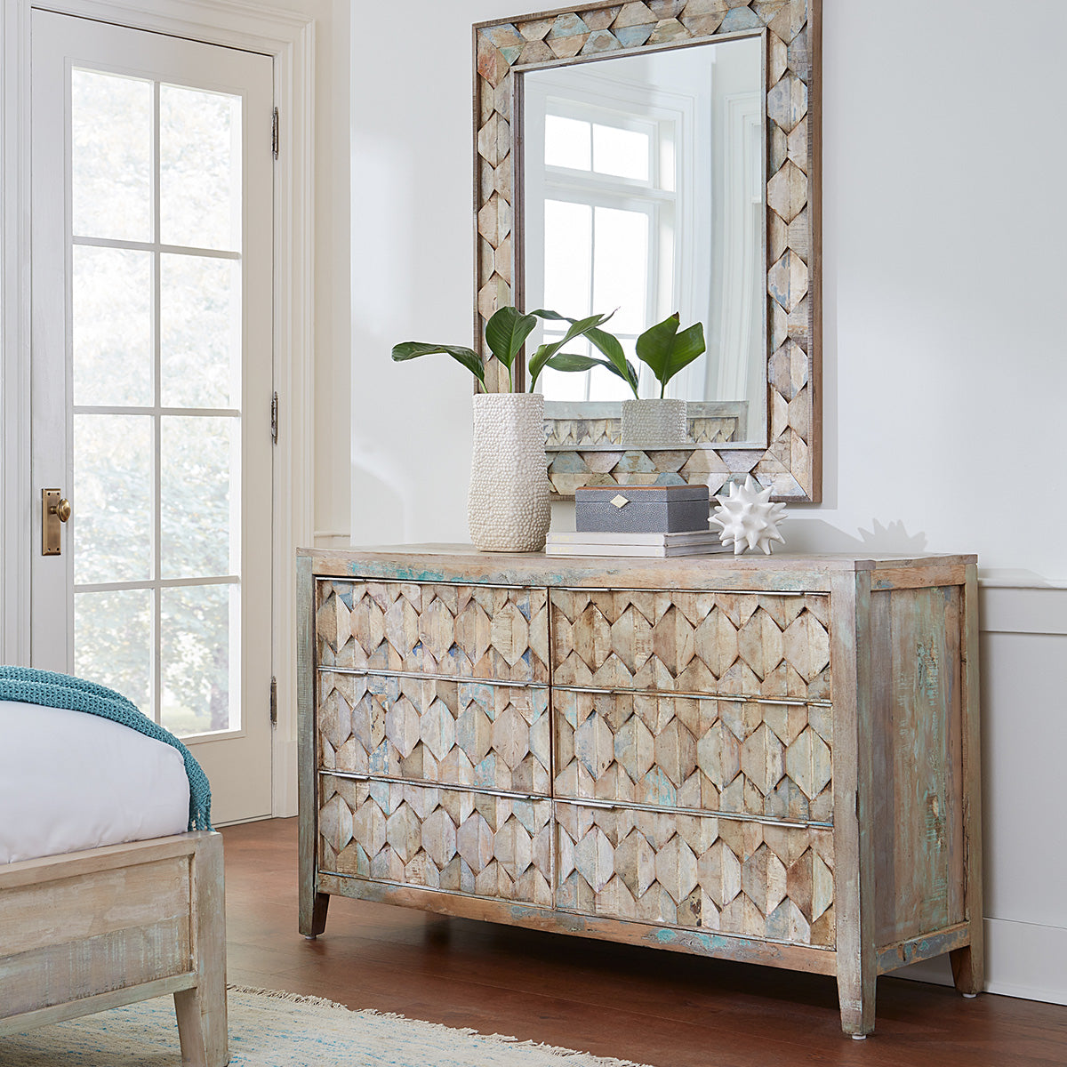 57" Vintage Teal Reclaimed Wood Dresser