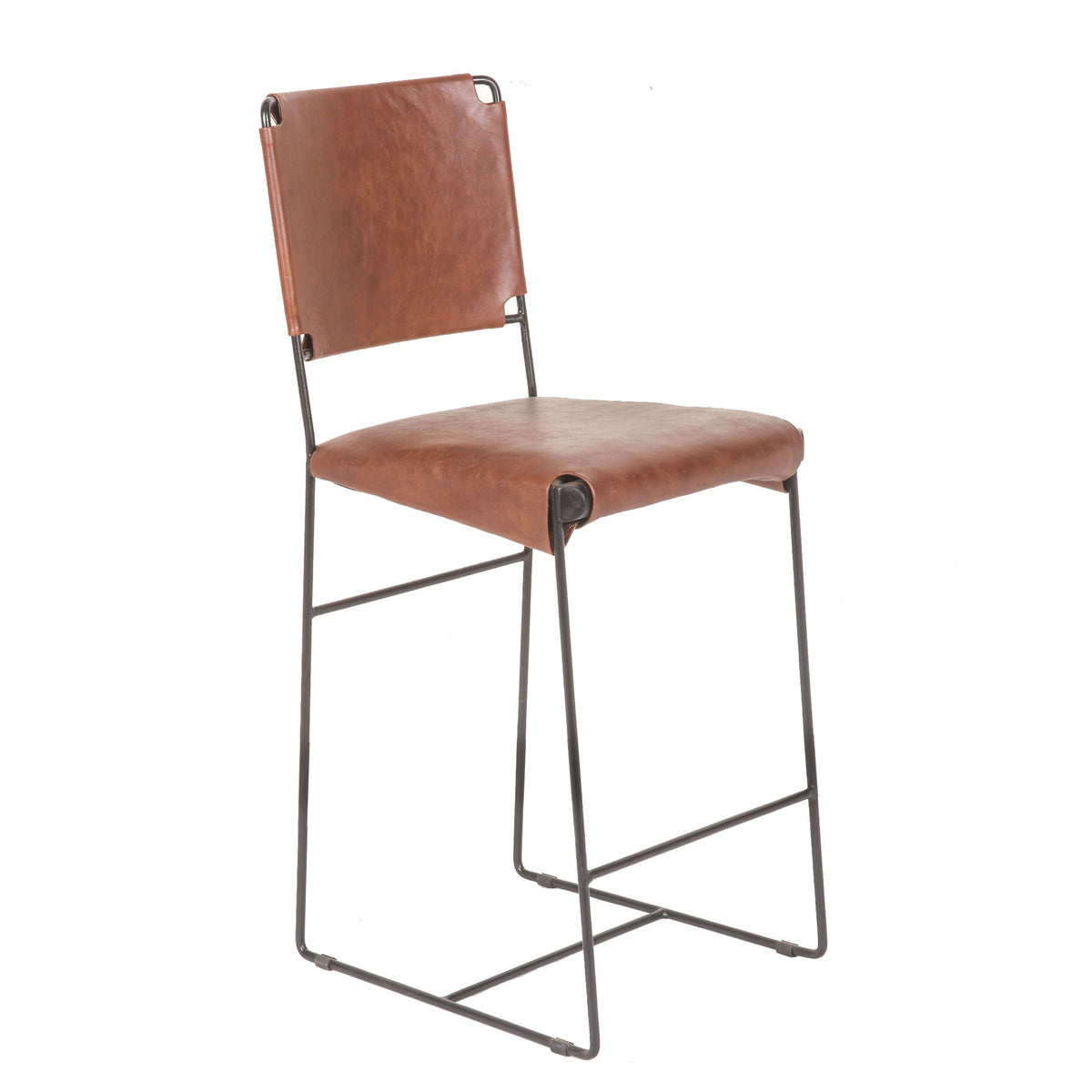 17" Tobacco Leather Counter Chair