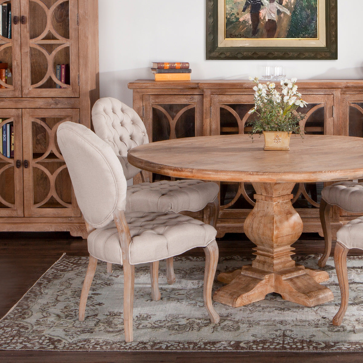 54" Antique Oak Round Dining Table