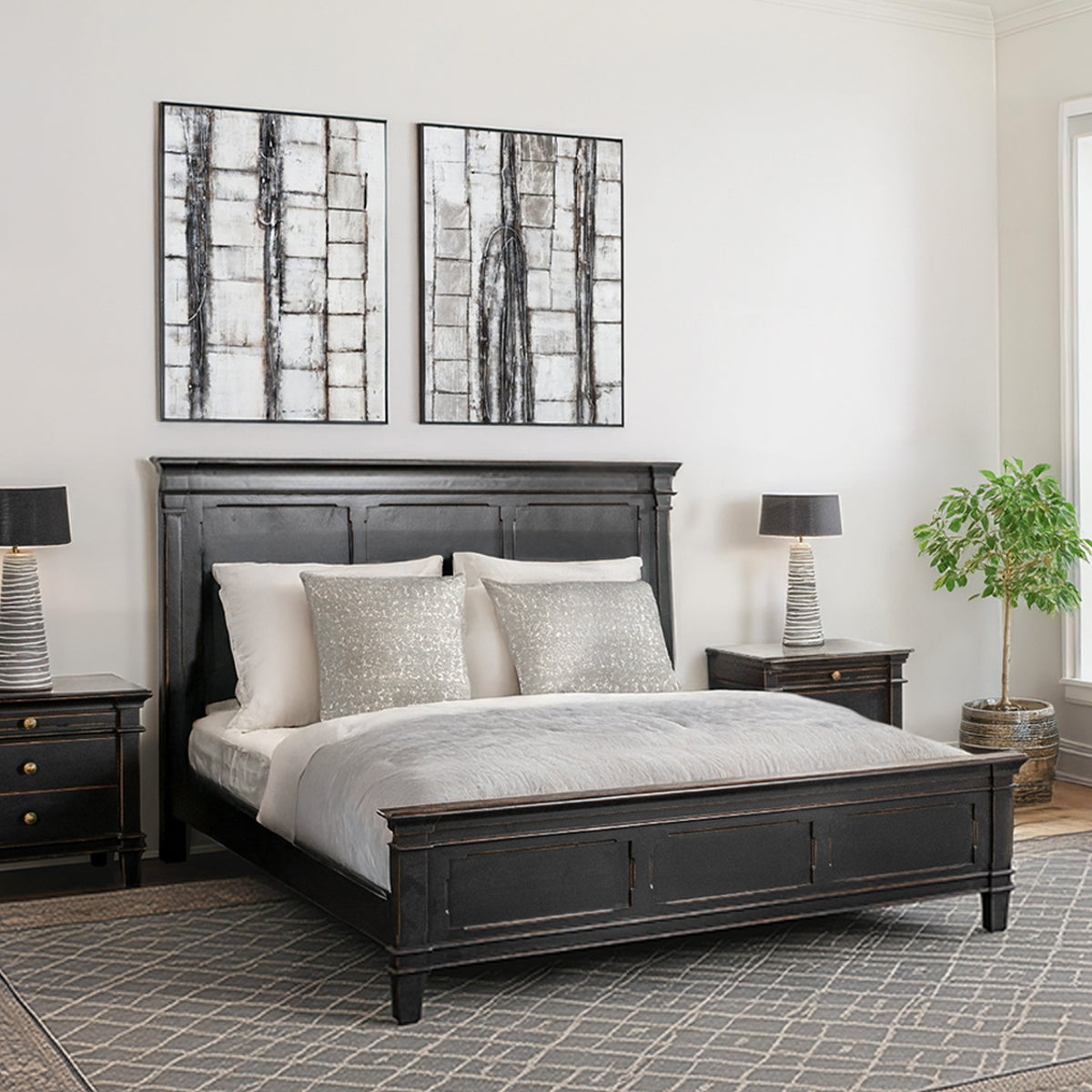 87" Distressed Black Mango King Bed