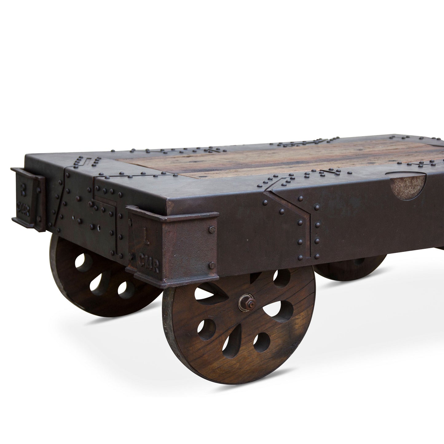 47" Reclaimed Wood Wheeled Coffee Table