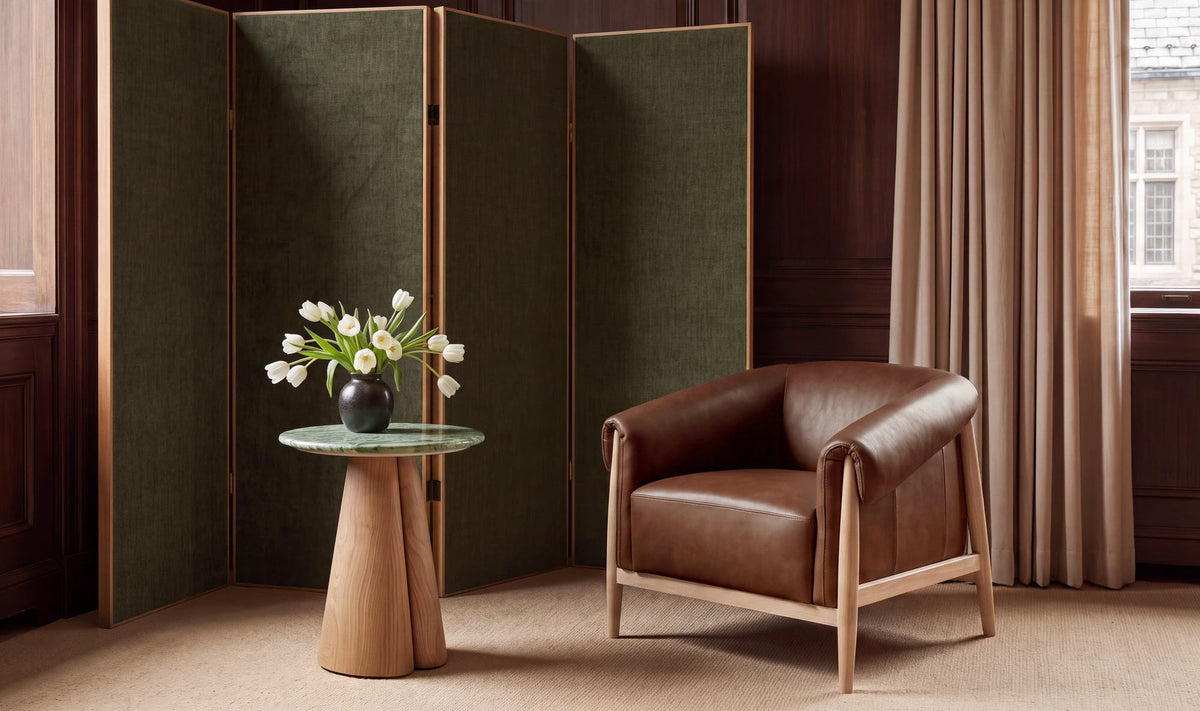 35.43" Brown Leather Accent Chair