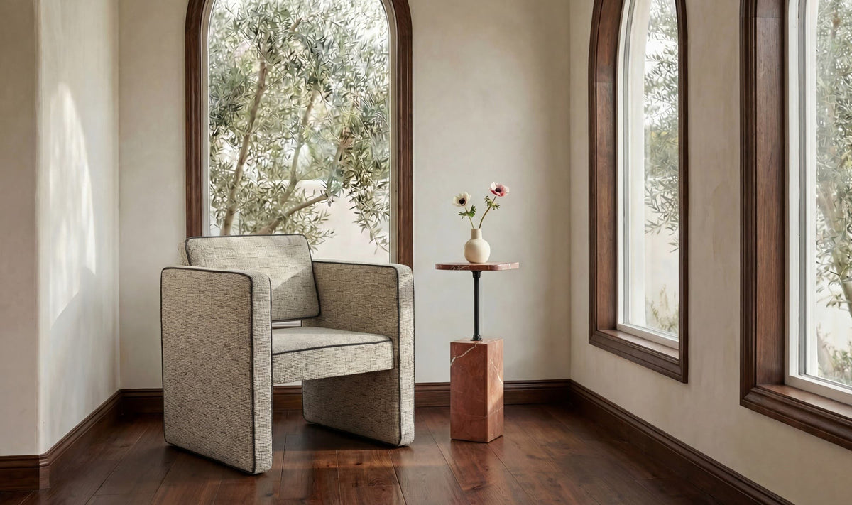 30" Beige Upholstered Accent Chair