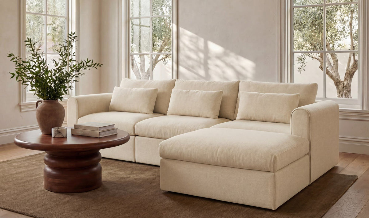 113.8" Light Beige Upholstered Lounge Modular Sectional