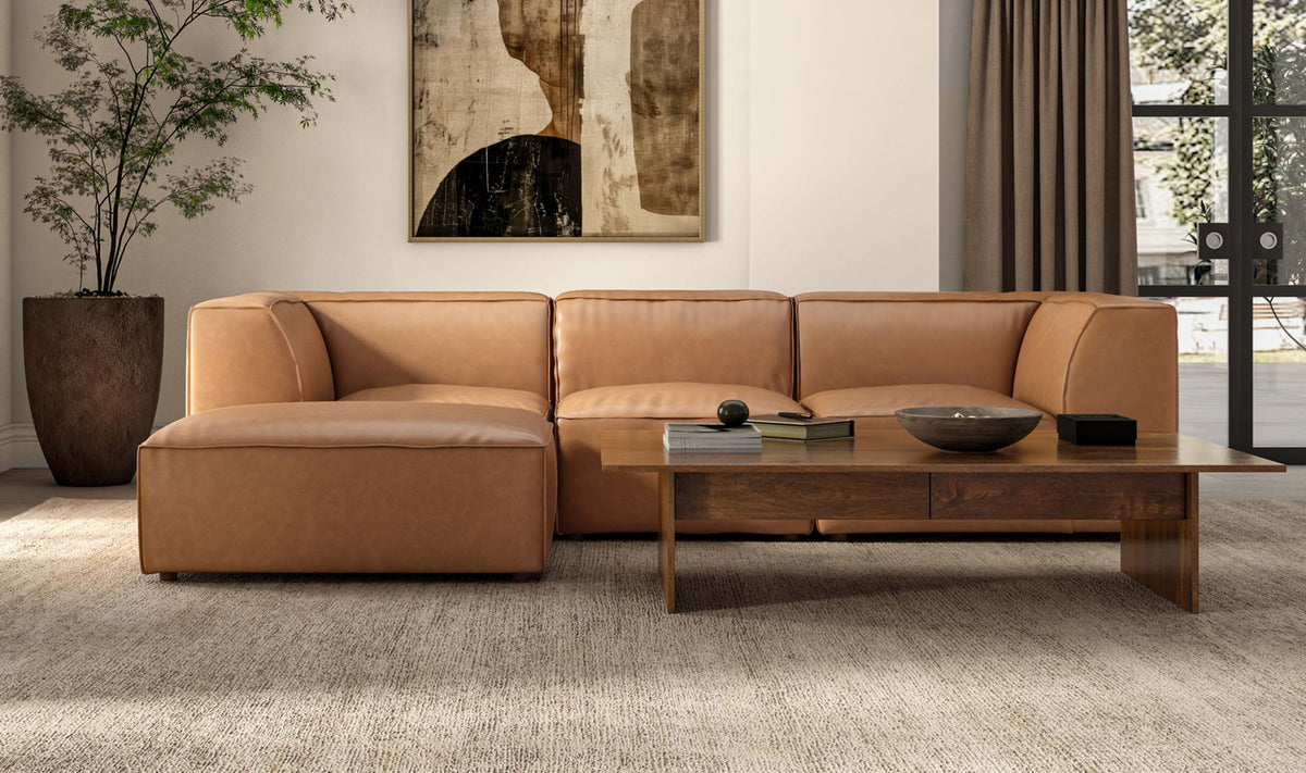 112" Sonoran Tan Leather L-Shaped Modular Sectional
