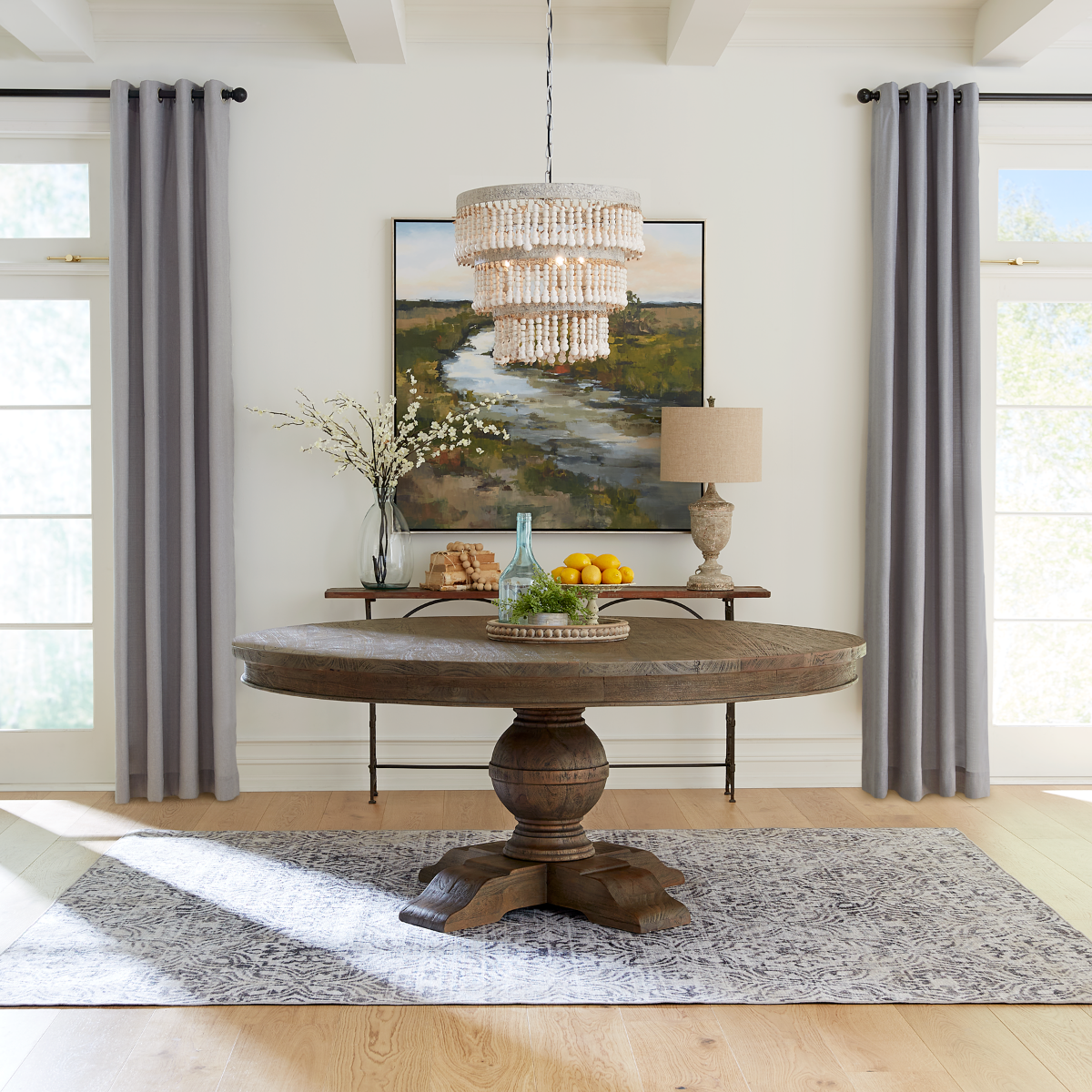72″ Weathered Teak Mango Wood Round Dining Table