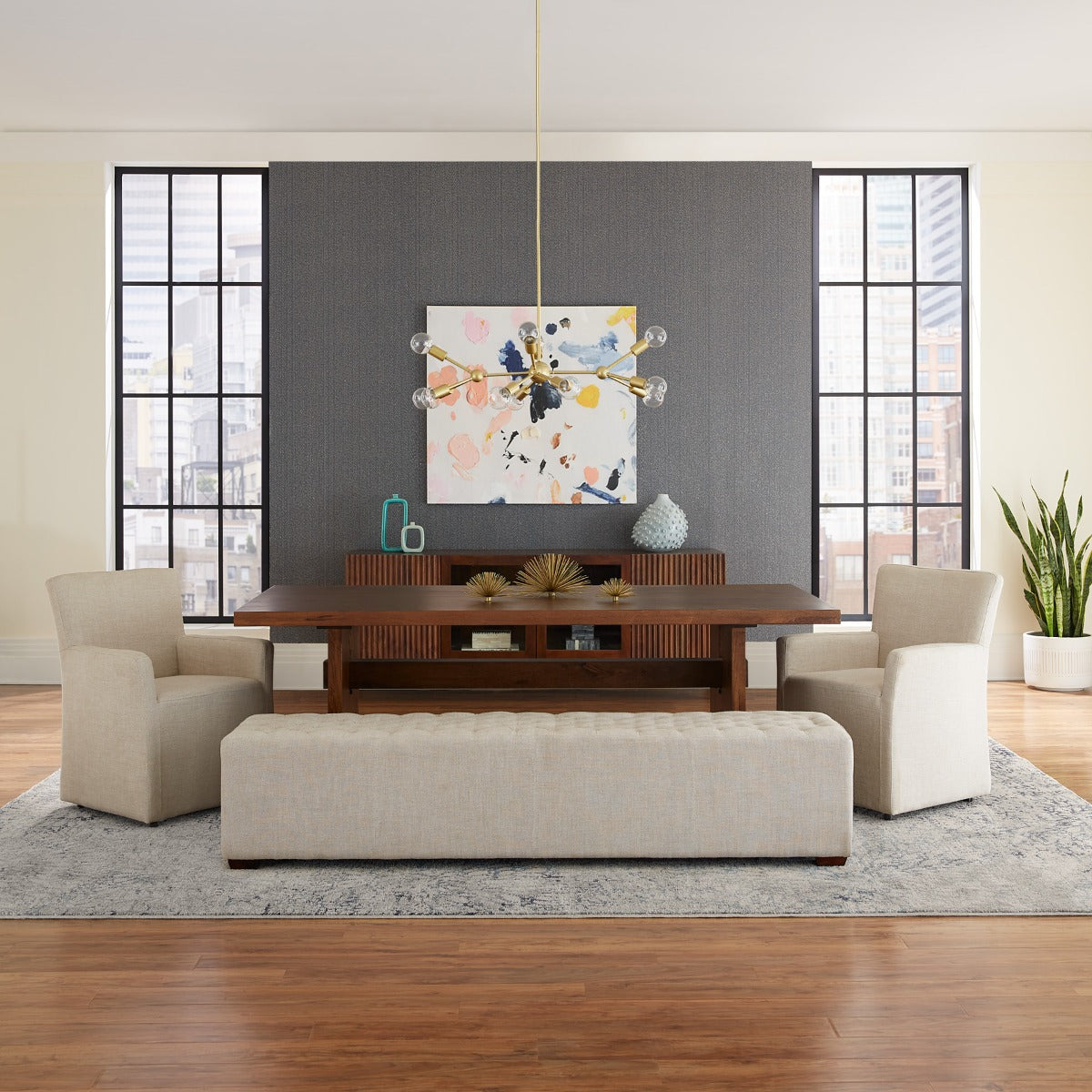 24" Beige Linen Wheeled Armchair