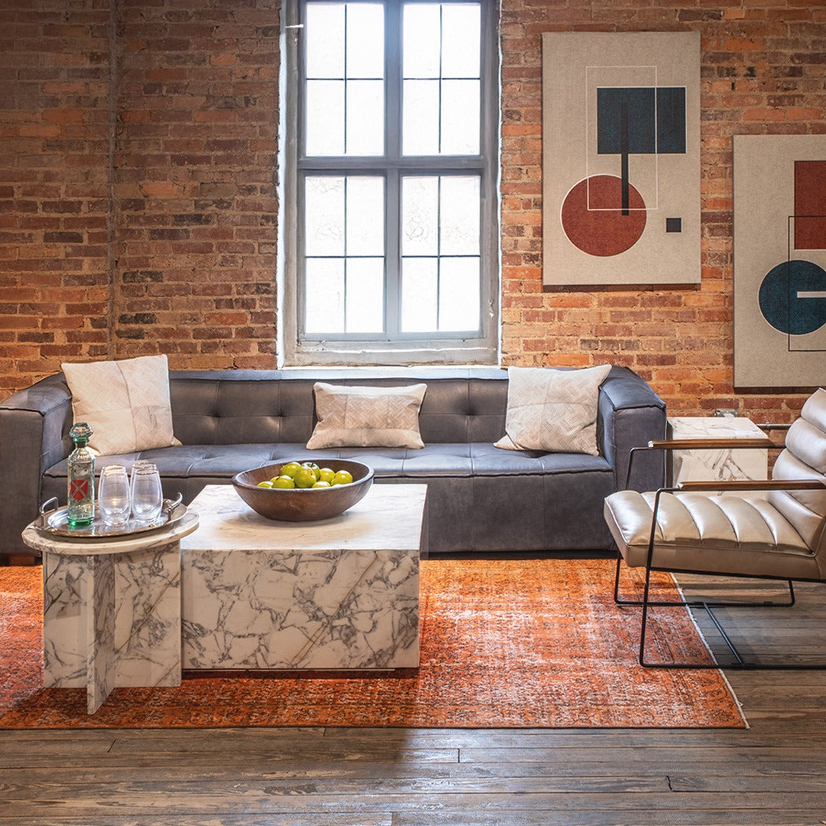 32" Alabaster Marble Drum Coffee Table
