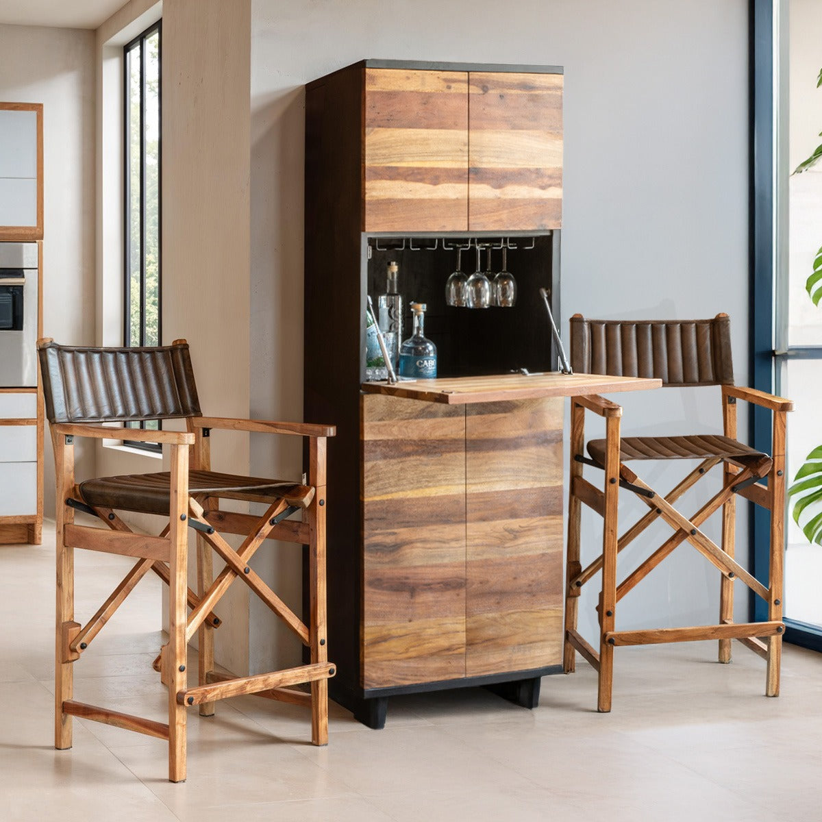 72" Natural Saal Wood Bar Cabinet