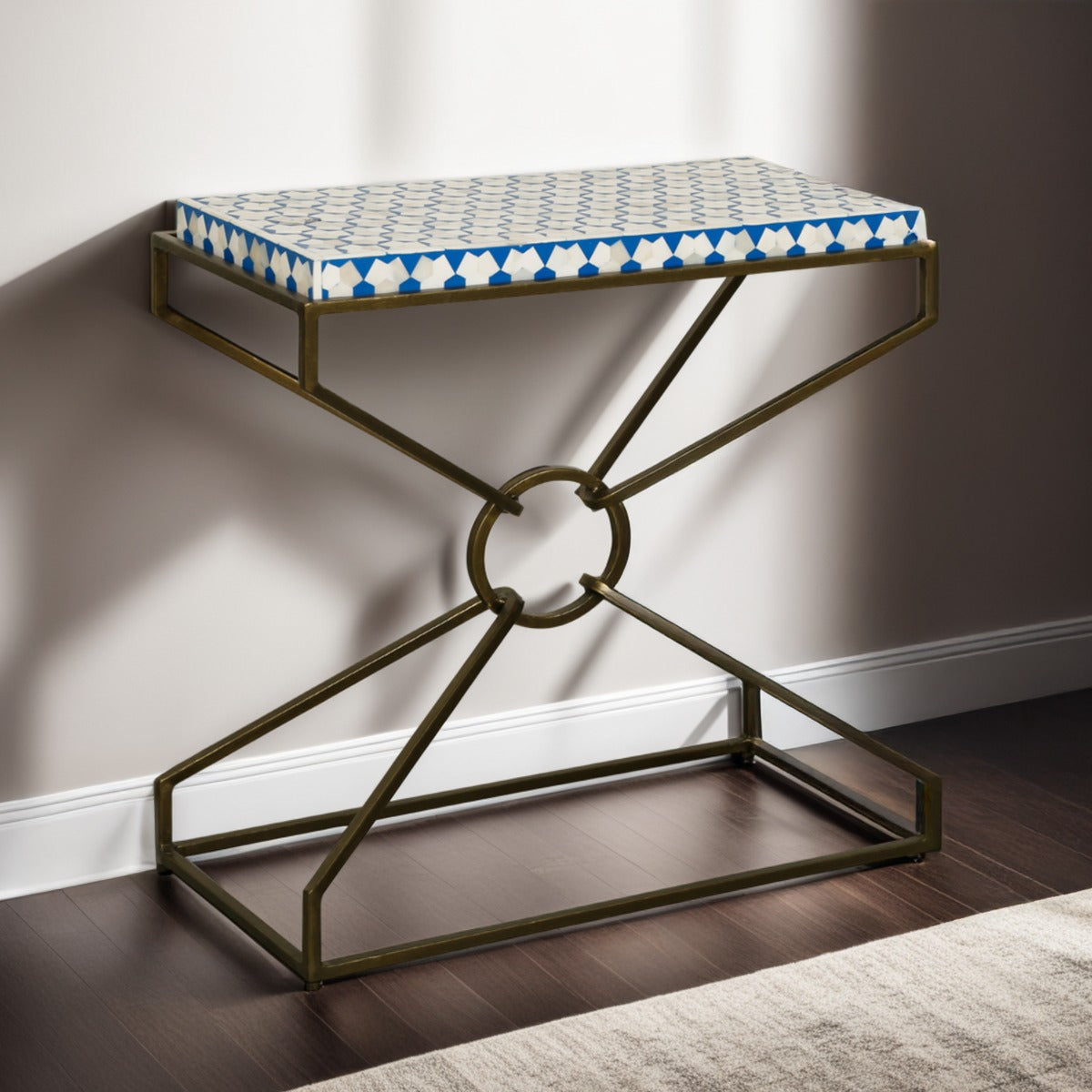 24" Blue and White Horn Side Table