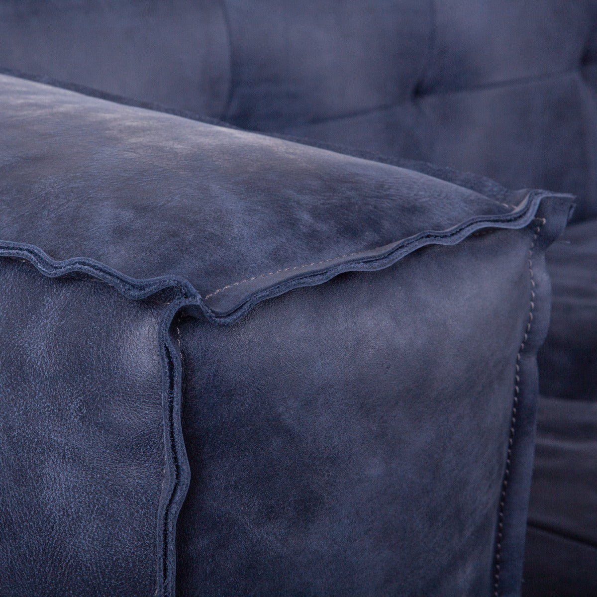 106" Italian Blue Leather Sofa