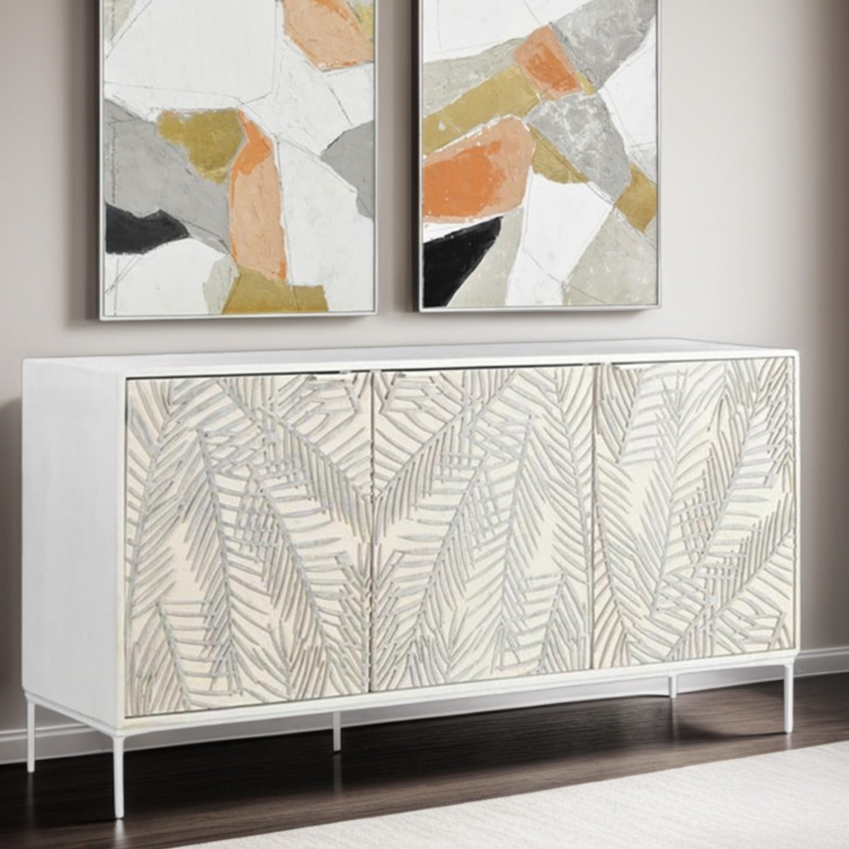 57" Coastal White Mango Wood Sideboard