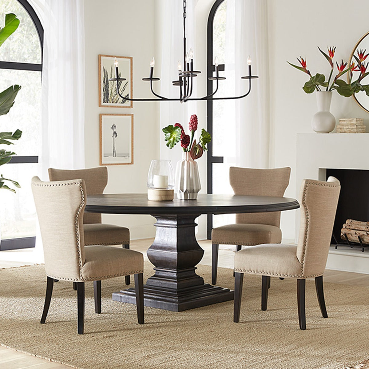 60" Vintage Brown Round Dining Table