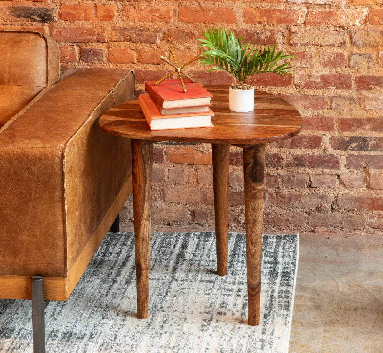 23" Natural Sheesham Wood Side Table