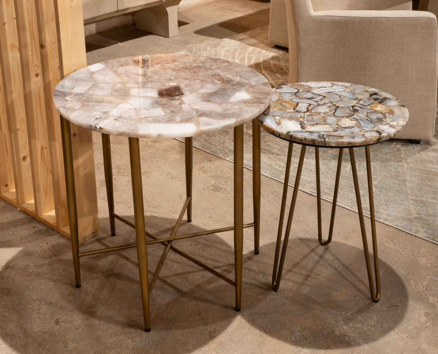 24" Smoky Quartz Stone Side Table