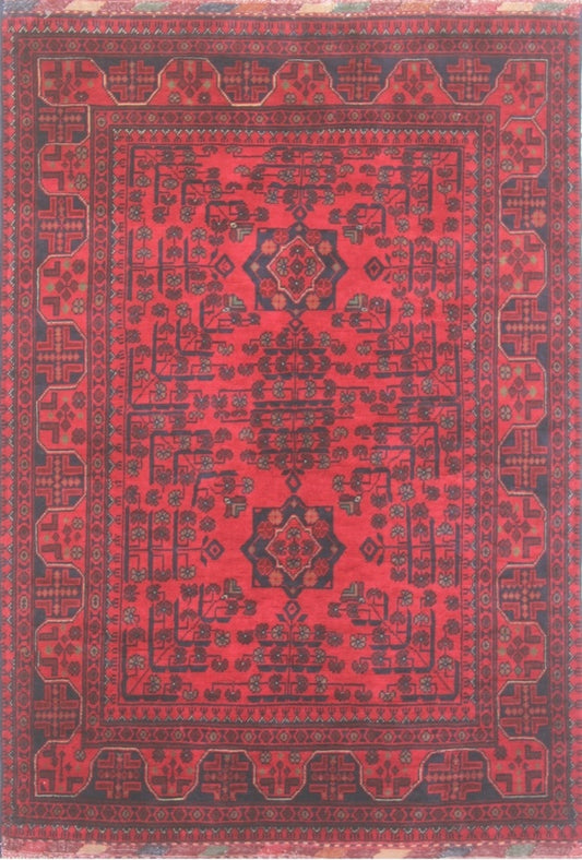 Elegant Red Woolen Geometric Rug 90SK819 - 4 X 5