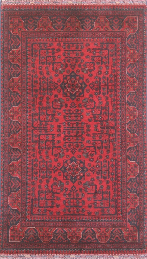 Exquisite Red and Black Woolen Rug 90SK826 - 4 X 6